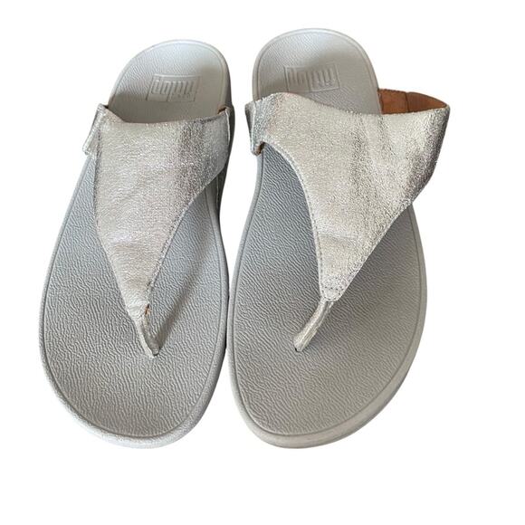 Fitflop Lulu Silver Metallic Gray Thong Sandals size 8 - Picture 2 of 10